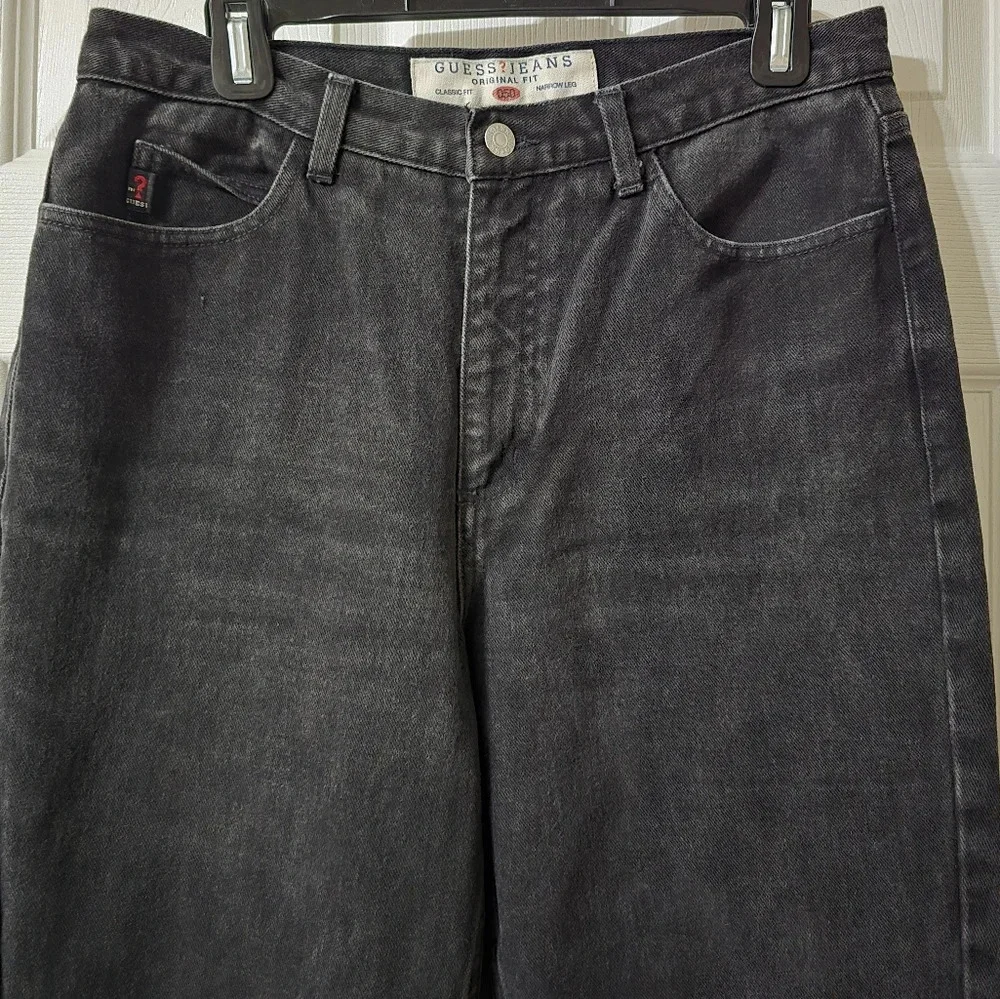 Vintage 90s Guess Classic Fit Narrow Leg Jeans, Faded Black, High Waist, EUC!